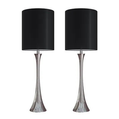 Silver and Black Tapered Table Lamps, Set of 2