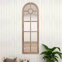 Brown Wood and Glass Arched Windowpane Mirror