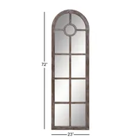Brown Wood and Glass Arched Windowpane Mirror