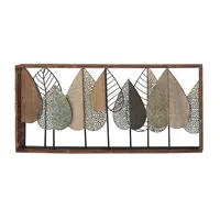 Brown Metal and Wood Leaves Wall Plaque