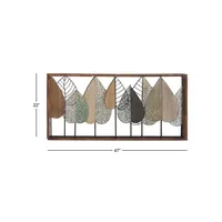 Brown Metal and Wood Leaves Wall Plaque