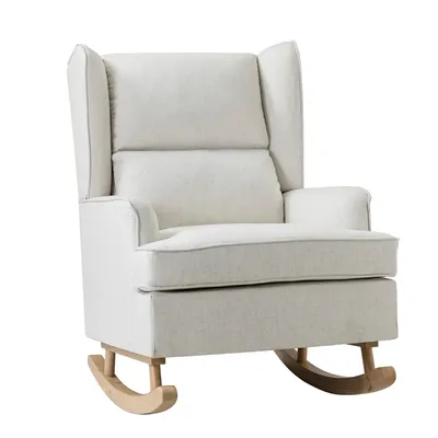 Cream Upholstered Wingback Rocking Chair