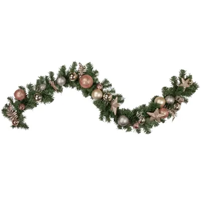 Rose Gold Star Ornaments and Pine Garland