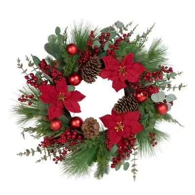 Poinsettia and Red Berry Wreath