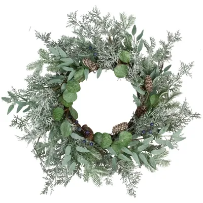 Frosted Foliage and Blueberries Wreath