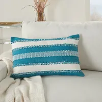 Turquoise Woven Stripes Outdoor Lumbar Pillow