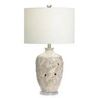 Cream Silver Ceramic Leaf Cutout Table Lamp