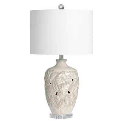 Cream Silver Ceramic Leaf Cutout Table Lamp