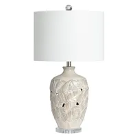 Cream Silver Ceramic Leaf Cutout Table Lamp