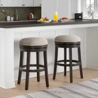 Brown Wood Backless Swivel 2-pc. Bar Stool Set