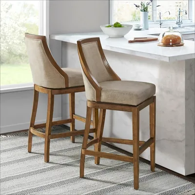 Sandy Beige Swivel 2-pc. Square Bar Stool Set