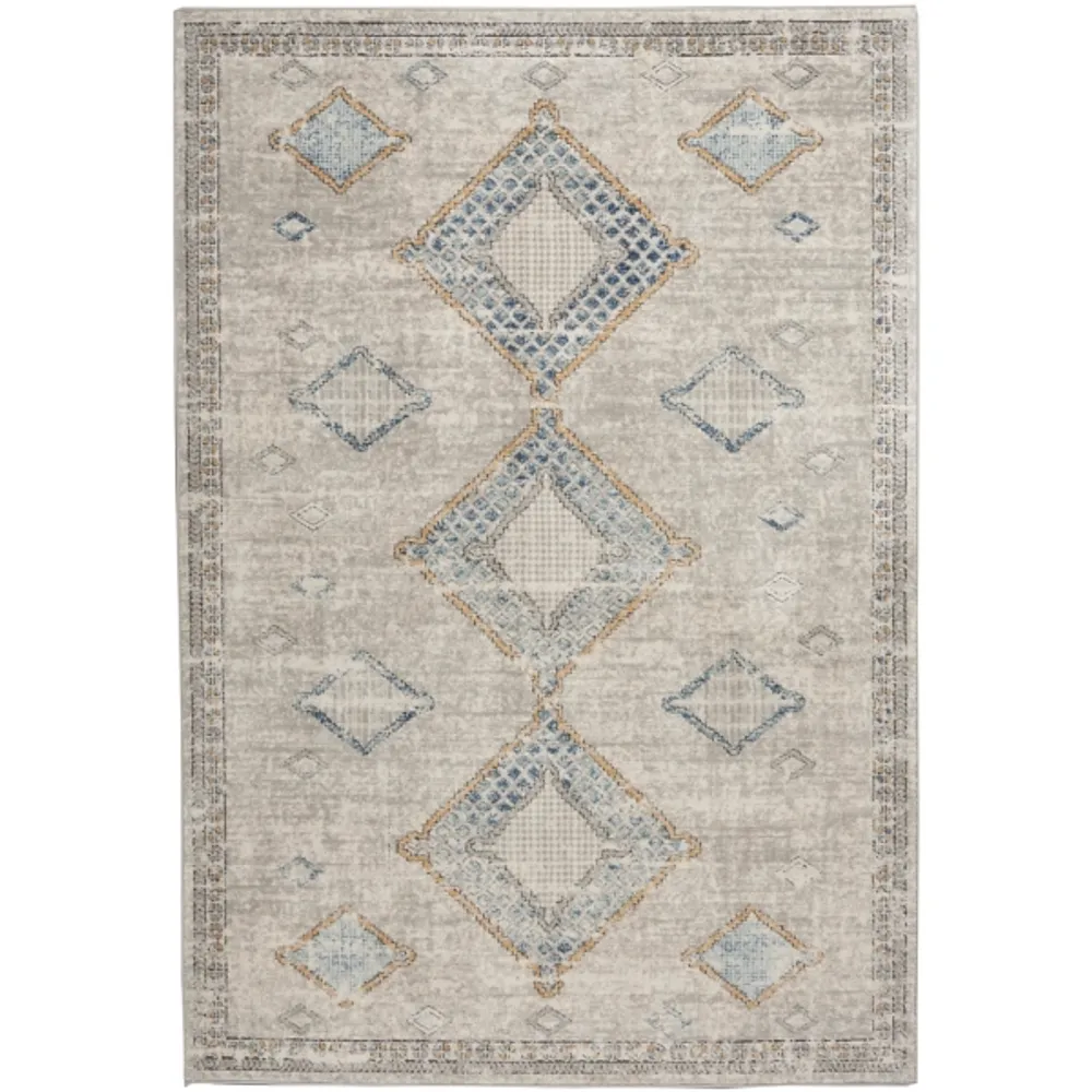 Gray and Blue Diamond Vintage Area Rug, 5x7