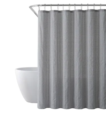 Gray Waffle Cotton Blend Shower Curtain