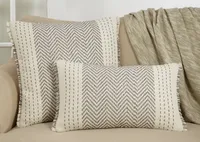 Gray and White Kantha Chevron Lumbar Pillow