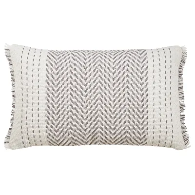 Gray and White Kantha Chevron Lumbar Pillow