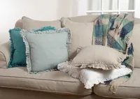 Rustic Teal Ruffled Edge Throw Pillow