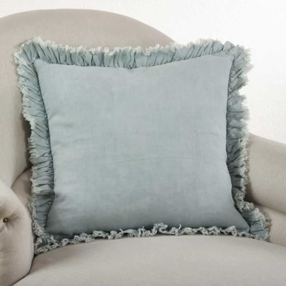 Rustic Teal Ruffled Edge Throw Pillow