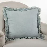 Rustic Teal Ruffled Edge Throw Pillow