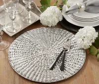 Silver Round Woven Rattan Placemats, Set of 4