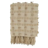 Beige Dotted Fringe Throw Blanket