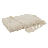 Knitted Beige with Fringe Throw Blanket