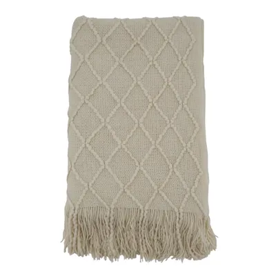Knitted Beige with Fringe Throw Blanket