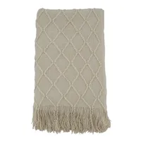 Knitted Beige with Fringe Throw Blanket