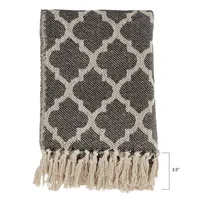 Black Beige Fringe Geometric Throw Blanket