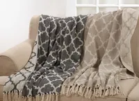 Black Beige Fringe Geometric Throw Blanket