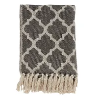 Black Beige Fringe Geometric Throw Blanket