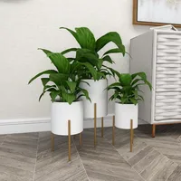 Daisy White Modern Iron Planters, Set of 3