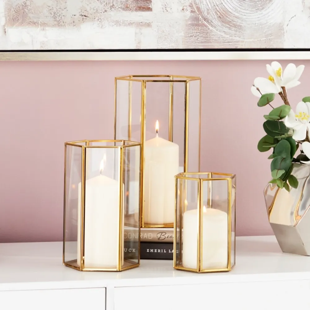 Golden Geometric 3-pc. Decorative Lantern Set