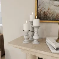 Distressed White Wood 3-pc. Candle Holder Set