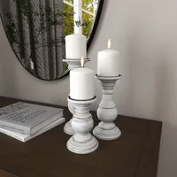 Distressed White Wood 3-pc. Candle Holder Set
