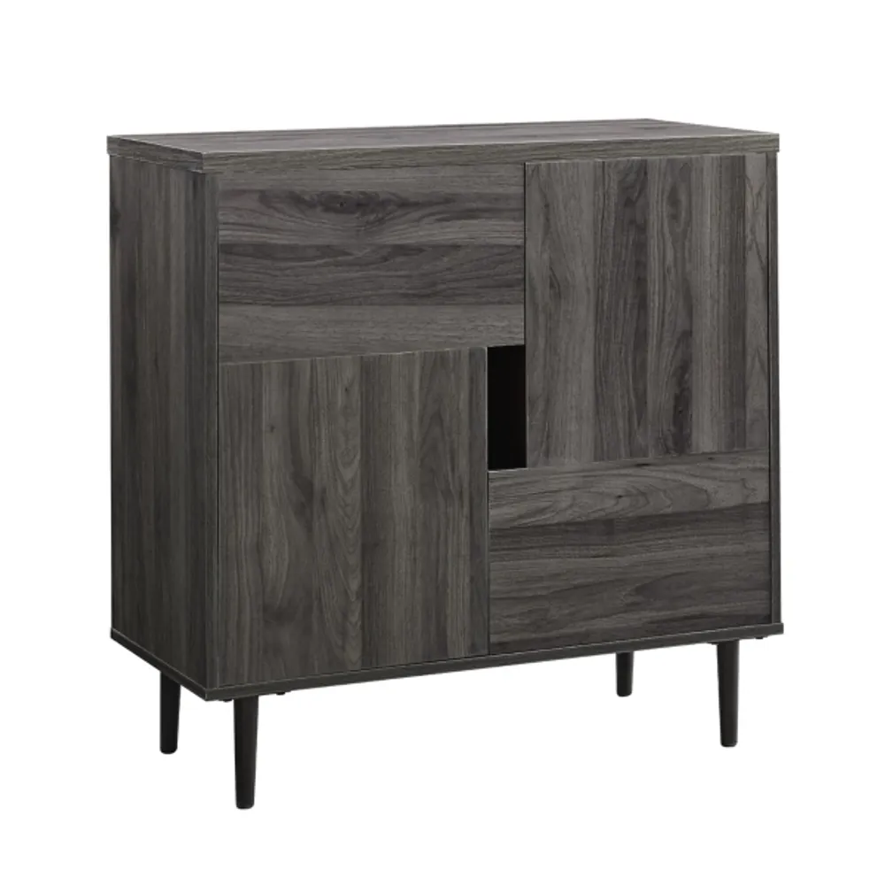 Gray Wood 4-Door Modern Cabinet