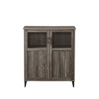 Gray Wood Glass Windows Storage Cabinet