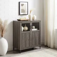 Gray Wood Glass Windows Storage Cabinet