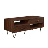 Brown Wood & Black Metal Hairpin Legs Coffee Table