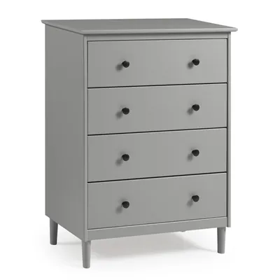 Gray Solid Pine Wood 4-Drawer Dresser