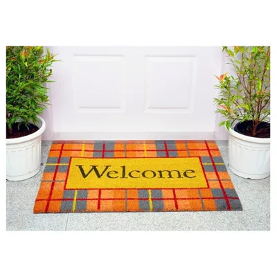 Outdoor Fall Colors Welcome Plaid Harvest Doormat