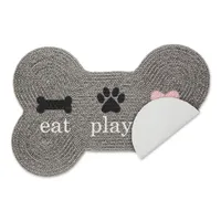 Gray Eat Play Love Bone-Shaped Pet Bowl Mat