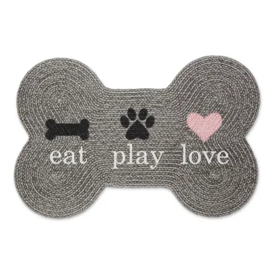 Gray Eat Play Love Bone-Shaped Pet Bowl Mat
