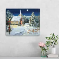 Snowy Church Scene Canvas Art Print