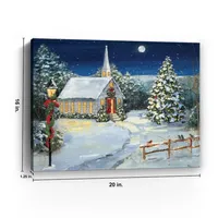 Snowy Church Scene Canvas Art Print