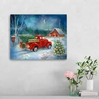 Red Truck with Tree Canvas Art Print