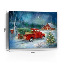 Red Truck with Tree Canvas Art Print