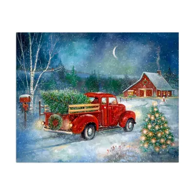 Red Truck with Tree Canvas Art Print