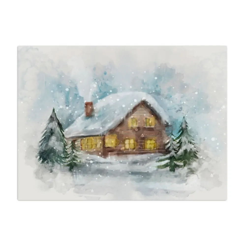 Snowy Cabin Canvas Art Print