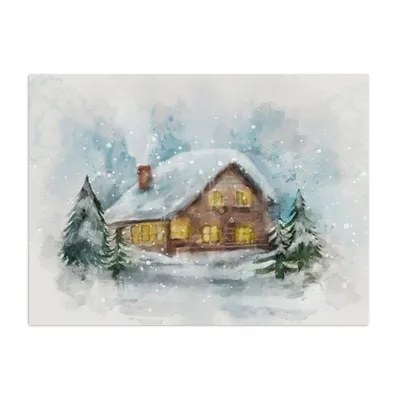 Snowy Cabin Canvas Art Print