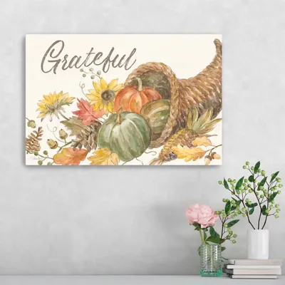 Grateful Cornucopia Harvest Canvas Wall Plaque